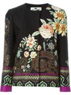 Etro Floral Print Textured Jacket, Women's, Size: 46, Black, Silk/cotton/polyamide