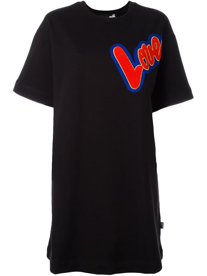 Love Moschino Love Patch T-shirt Dress, Women's, Size: Small, Black, Cotton