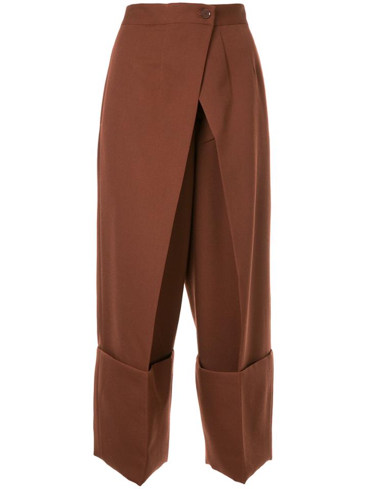 Astraet Wrap Front Cropped Trousers - Brown