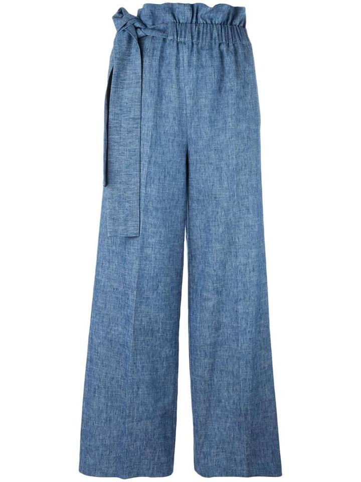 Msgm Elasticated Waistband Detail Trousers, Women's, Size: 40, Blue, Cotton/linen/flax