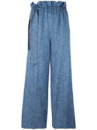 Msgm Elasticated Waistband Detail Trousers, Women's, Size: 40, Blue, Cotton/linen/flax