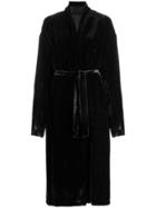 Masnada Long Velvet Belted Coat - Black