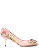Dolce & Gabbana Lily Print Pumps With Brooch - Pink