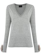 Andrea Bogosian - Pompom T-shirt - Women - Cotton/rabbit Fur - G, Grey, Cotton/rabbit Fur
