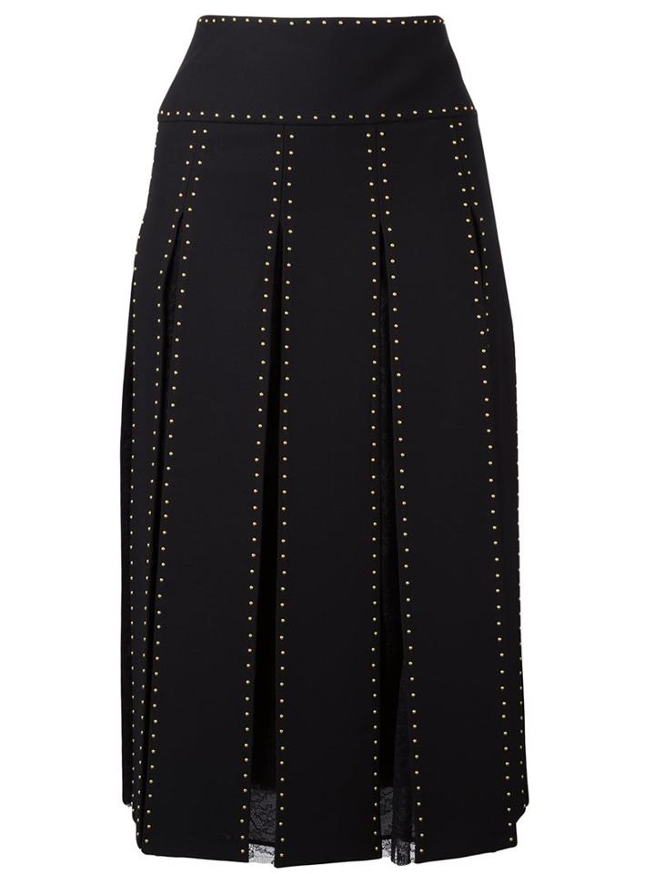Valentino Studded Pleated Midi Skirt, Women's, Size: 40, Black, Silk/polyamide/spandex/elastane