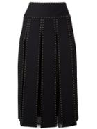 Valentino Studded Pleated Midi Skirt, Women's, Size: 40, Black, Silk/polyamide/spandex/elastane