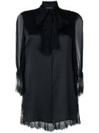 Alberta Ferretti Lace Trim Sheer Sleeve Top - Black