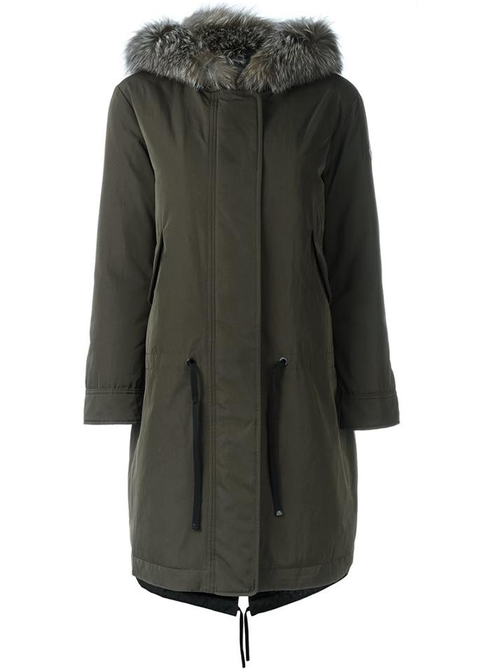 Moncler - 'veronica' Gabardine Coat - Women - Cotton/feather Down/fox Fur/polyester - 3, Green, Cotton/feather Down/fox Fur/polyester