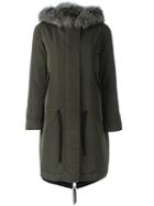 Moncler - 'veronica' Gabardine Coat - Women - Cotton/feather Down/fox Fur/polyester - 3, Green, Cotton/feather Down/fox Fur/polyester