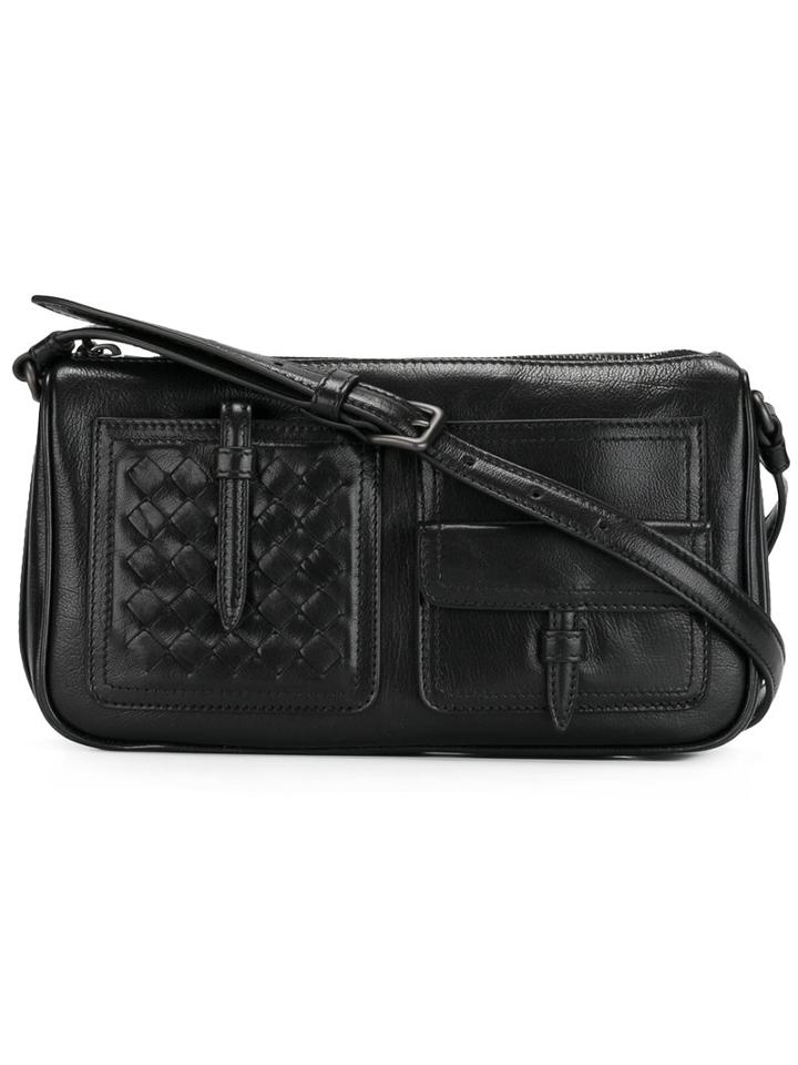 Bottega Veneta Woven Detail Shoulder Bag, Women's, Black, Goat Skin