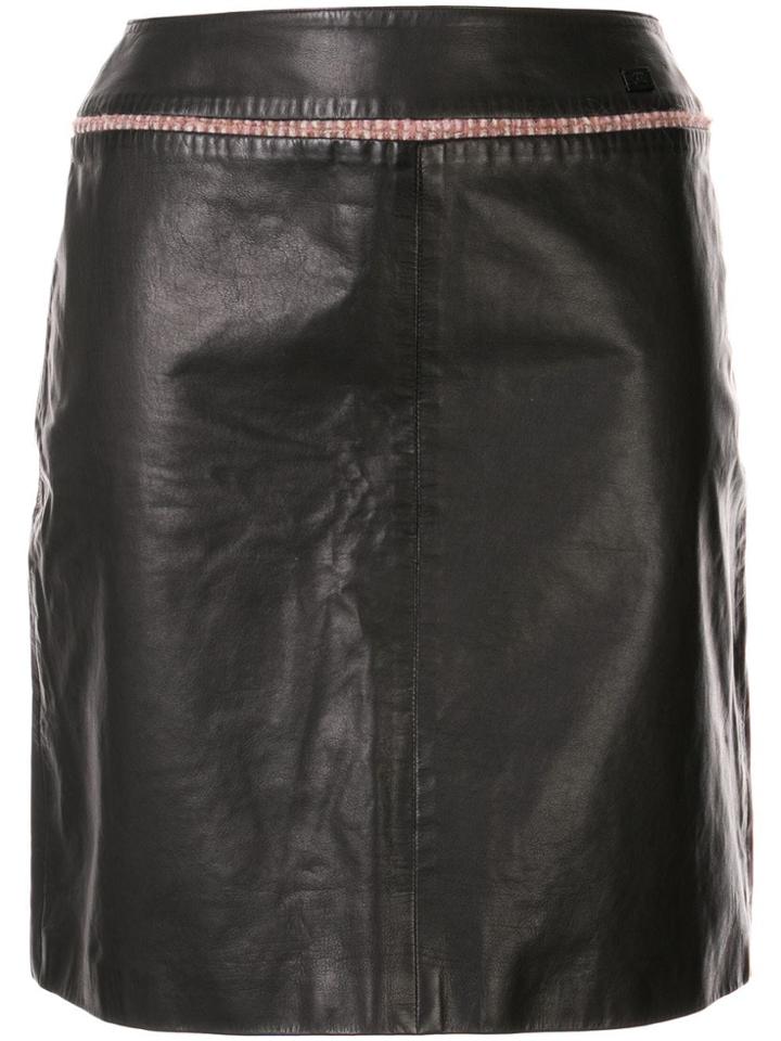 Chanel Pre-owned Tweed Detail Leather Skirt - Black