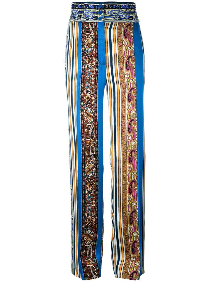 Etro - Printed Panel Palazzo Pants - Women - Silk - 42, Blue, Silk