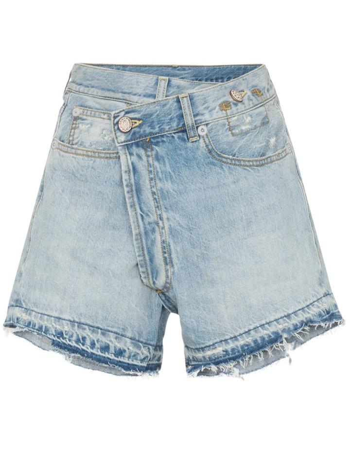 R13 Tilly Cross-over Fray Hem Denim Shorts - Blue
