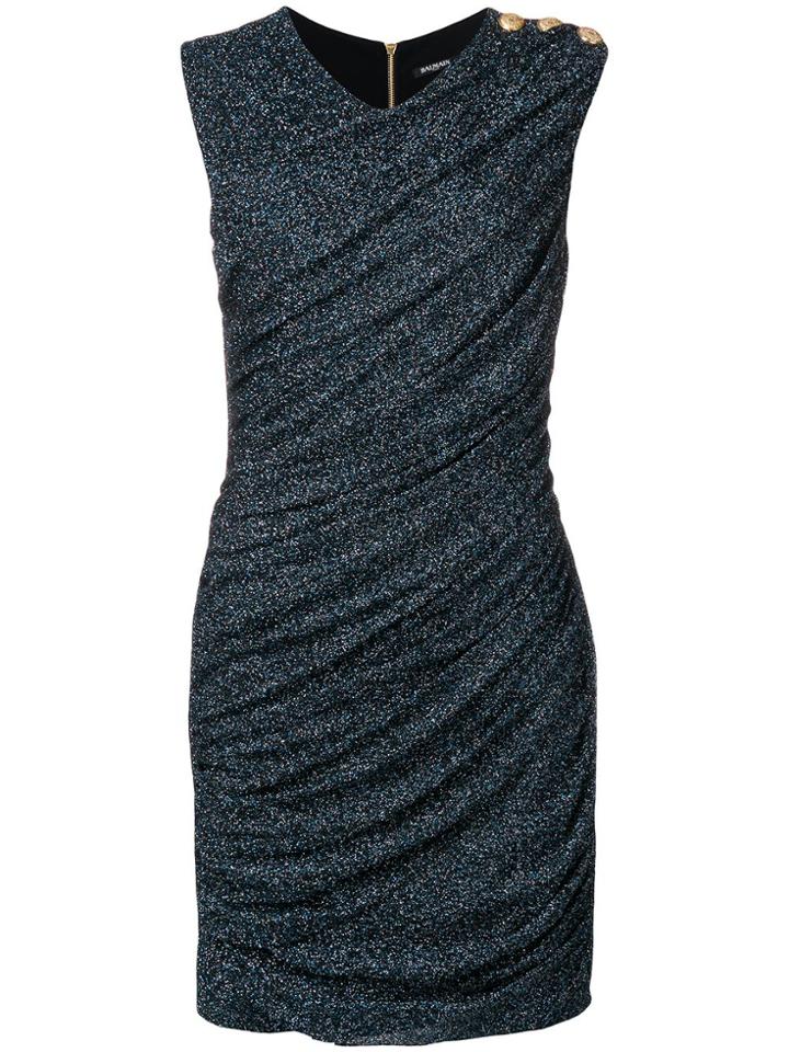 Balmain Draped V-neck Sleeveless Dress - Blue