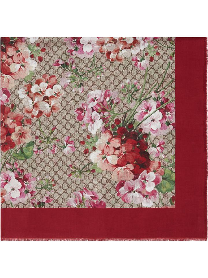 Gucci Gg Supreme Blooms Scarf, Women's, Red, Silk/modal