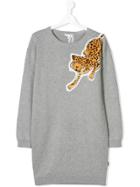 Little Marc Jacobs Teen Leopard Appliqué Knitted Dress - Grey