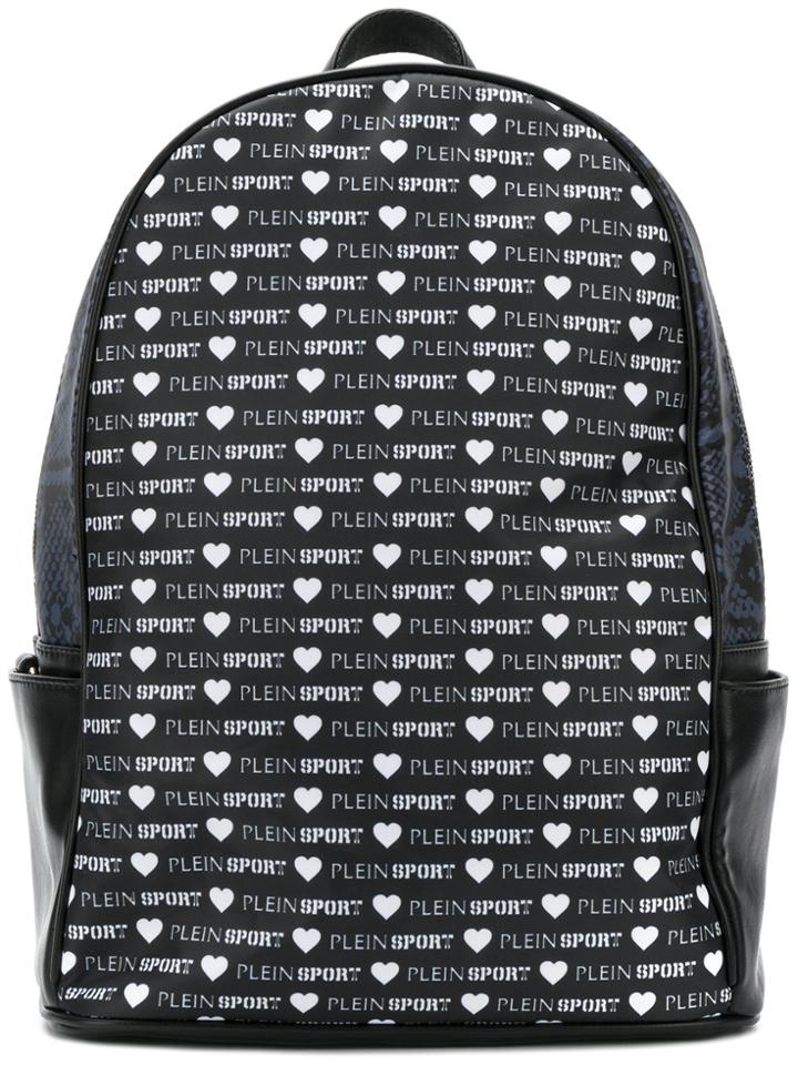 Plein Sport Allover Logo Print Backpack - Black