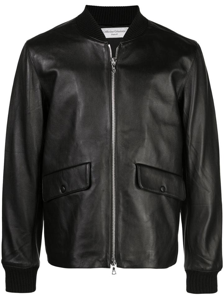 Officine Generale Zipped Leather Jacket - Black