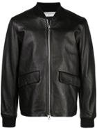Officine Generale Zipped Leather Jacket - Black