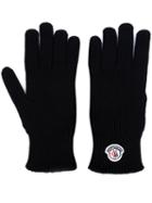 Moncler Logo Plaque Gloves, Men's, Size: Large, Black, Virgin Wool
