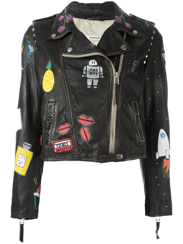 P.a.r.o.s.h. Mistic Biker Jacket, Women's, Black, Cotton/lamb Skin