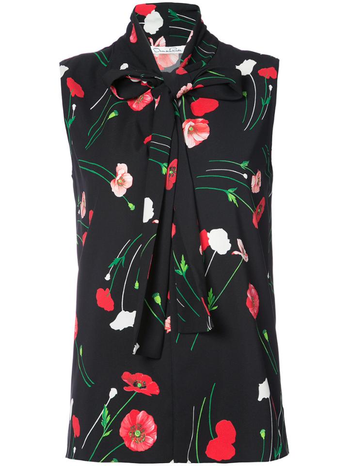 Oscar De La Renta Floral Pussy Bow Blouse - Black