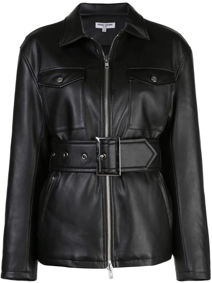 Opening Ceremony Belted Faux Leather Jacket - Black