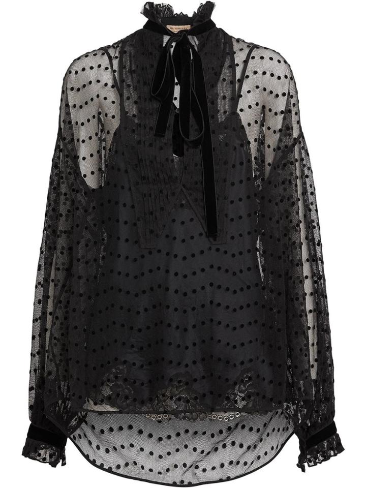 Burberry Polka-dot Flock Tulle Tie-neck Blouse - Black