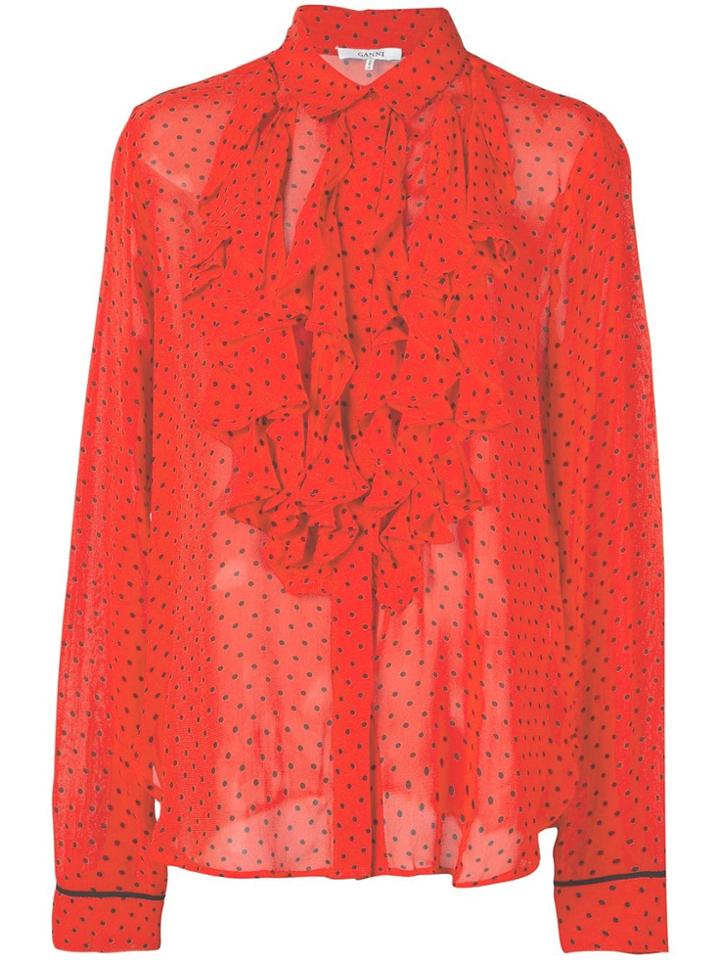 Ganni Ruffled Polka Dot Blouse - Red