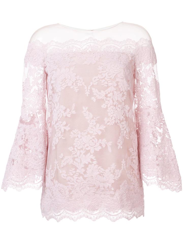 Marchesa - Off-shoulders Flared Lace Blouse - Women - Silk/nylon - 10, Pink/purple, Silk/nylon