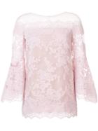 Marchesa - Off-shoulders Flared Lace Blouse - Women - Silk/nylon - 10, Pink/purple, Silk/nylon