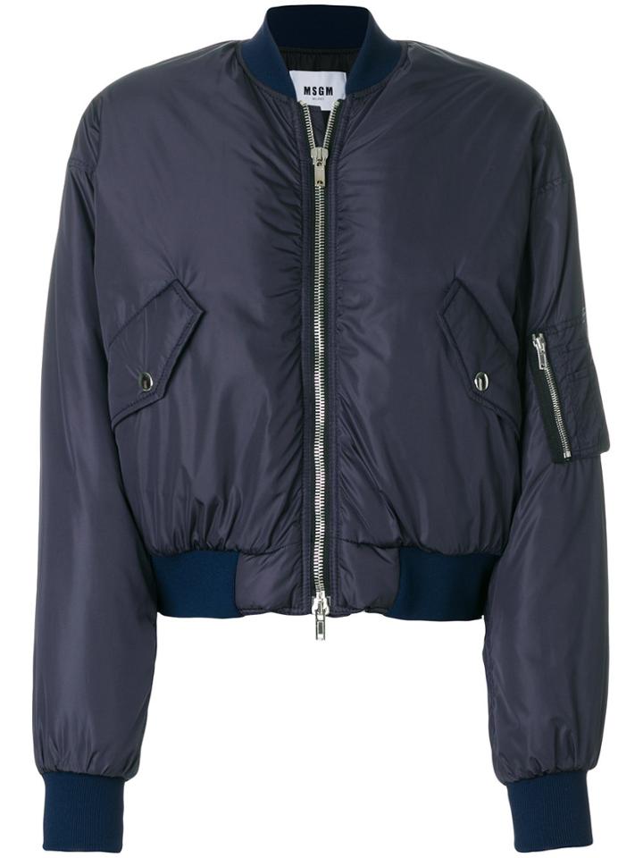 Msgm Padded Bomber Jacket With Appliqué - Blue