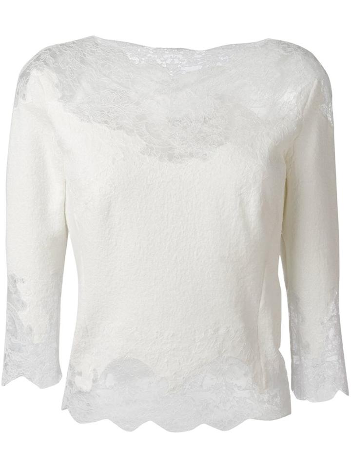 Ermanno Scervino Lace Detailing Blouse, Women's, Size: 40, White, Wool/cashmere/silk/polyamide