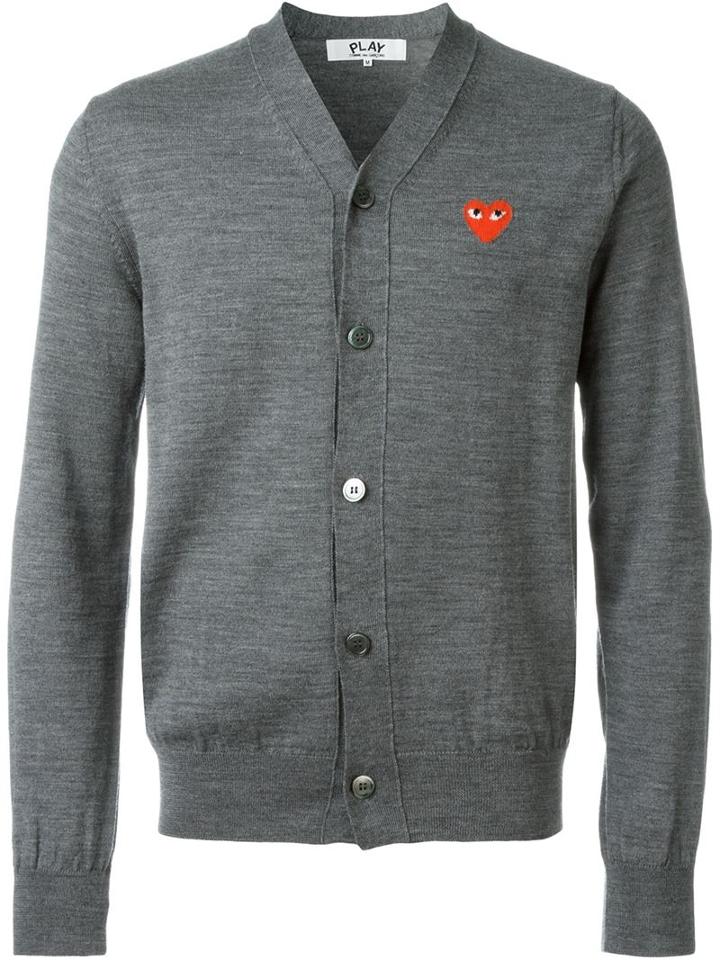 Comme Des Garçons Play - Embroidered Heart Cardigan - Men - Wool - S, Grey, Wool