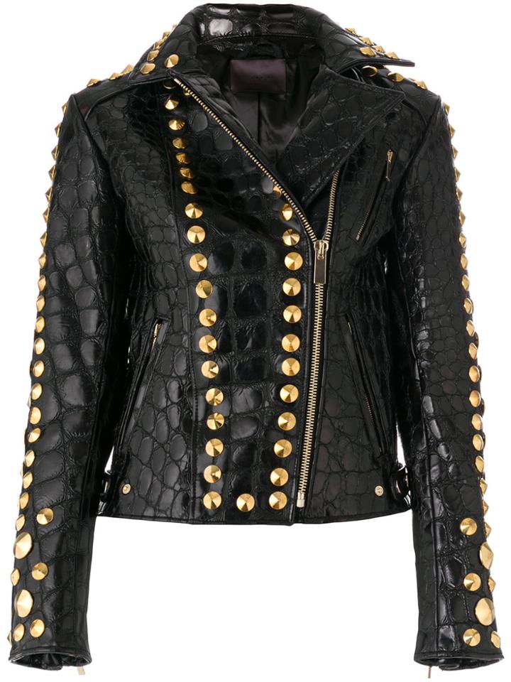 Amen Textured And Studded Leather Jacket - Black