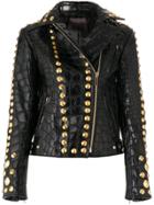 Amen Textured And Studded Leather Jacket - Black