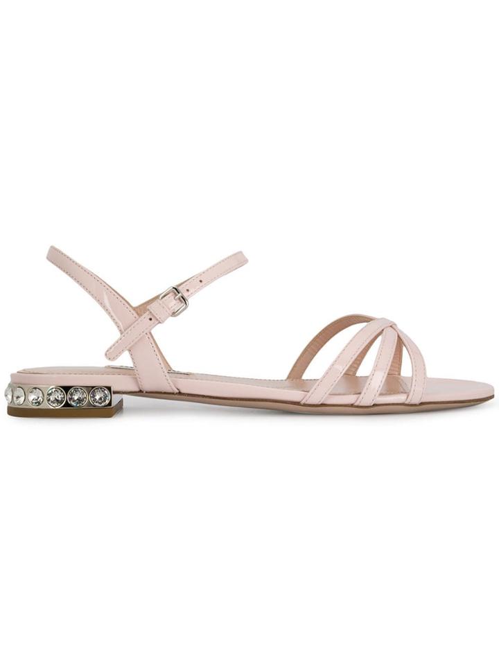 Miu Miu Crystal-embellished Flat Sandals - Pink