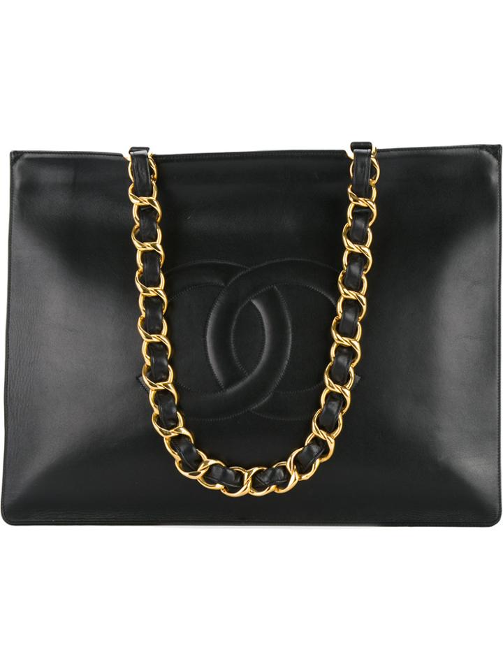 Chanel Vintage Cc Logo Jumbo Chain Tote - Black