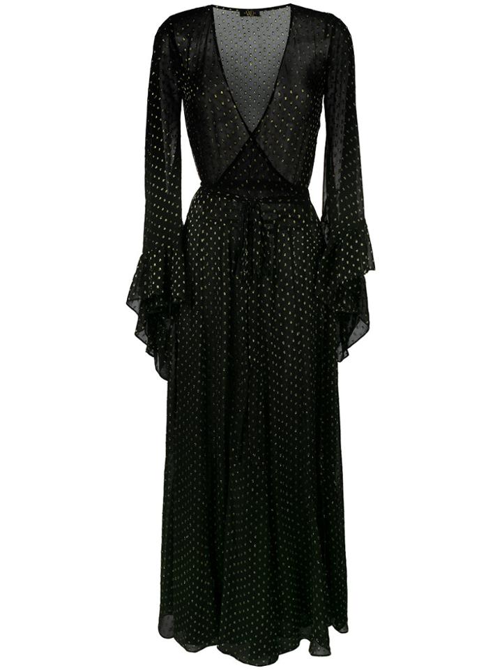 De La Vali Oswalda Sheer Lurex Polka Dot Dress - Black