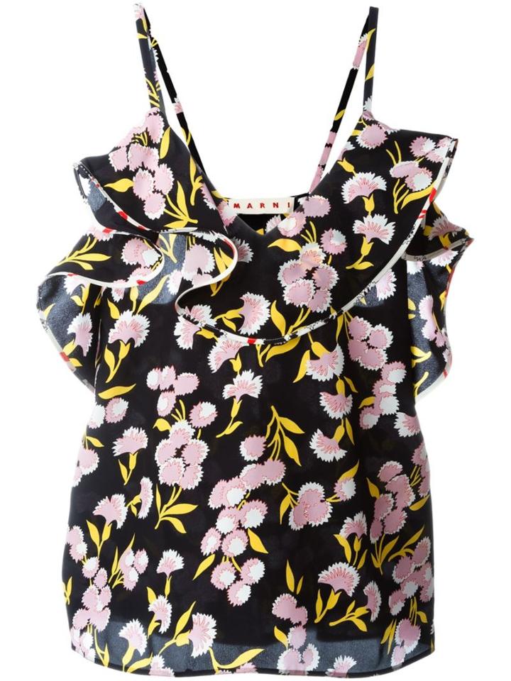Marni Flower Print Top, Women's, Size: 38, Black, Silk