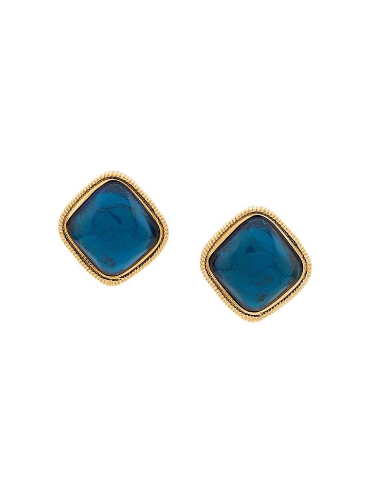 Susan Caplan Vintage 1990s Kenneth Jay Lane Stone Earrings - Blue