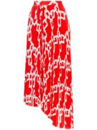 Msgm Chain Print Asymmetric Pleated Skirt - Red