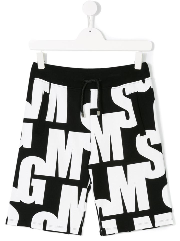 Msgm Kids Logo Printed Shorts - Black