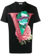 Valentino V Face Rose Print T-shirt - Black