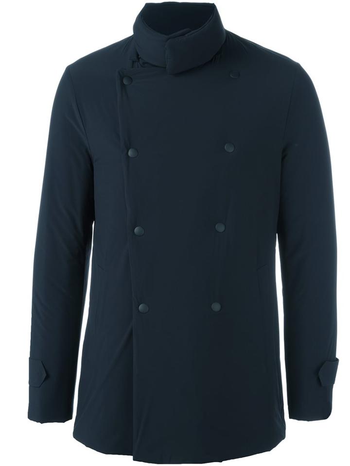 Emporio Armani Double-breasted Coat, Men's, Size: 50, Blue, Polyester/polyamide/spandex/elastane