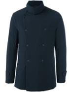 Emporio Armani Double-breasted Coat, Men's, Size: 50, Blue, Polyester/polyamide/spandex/elastane