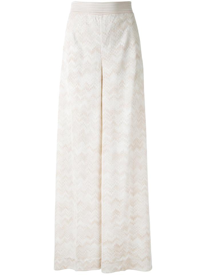 Missoni Tonal Zigzag Palazzo Pants, Women's, Size: 40, Nude/neutrals, Viscose
