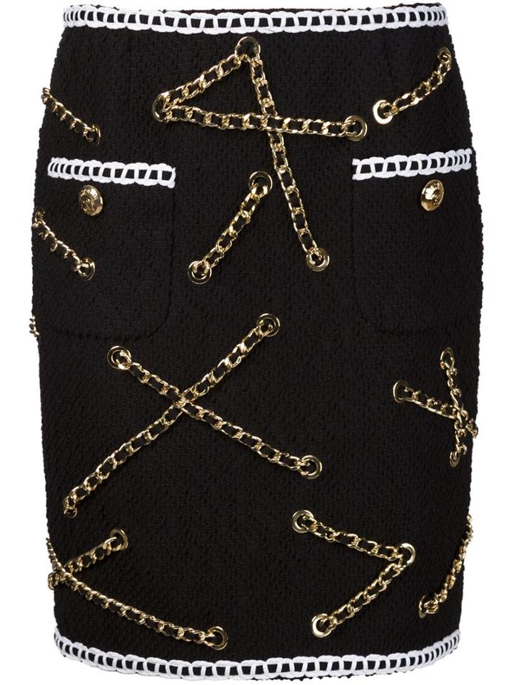 Moschino Boucle Chain Trim Skirt, Women's, Size: 42, Blue, Cotton/polyester/spandex/elastane
