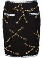 Moschino Boucle Chain Trim Skirt, Women's, Size: 42, Blue, Cotton/polyester/spandex/elastane