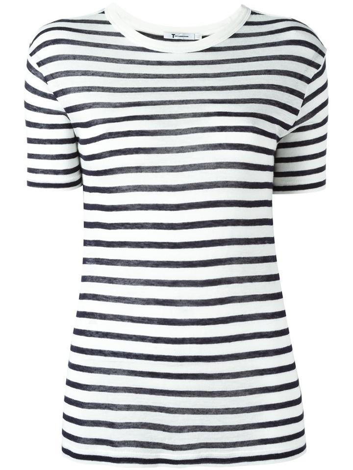 T By Alexander Wang Striped T-shirt, Women's, Size: Medium, White, Rayon/linen/flax